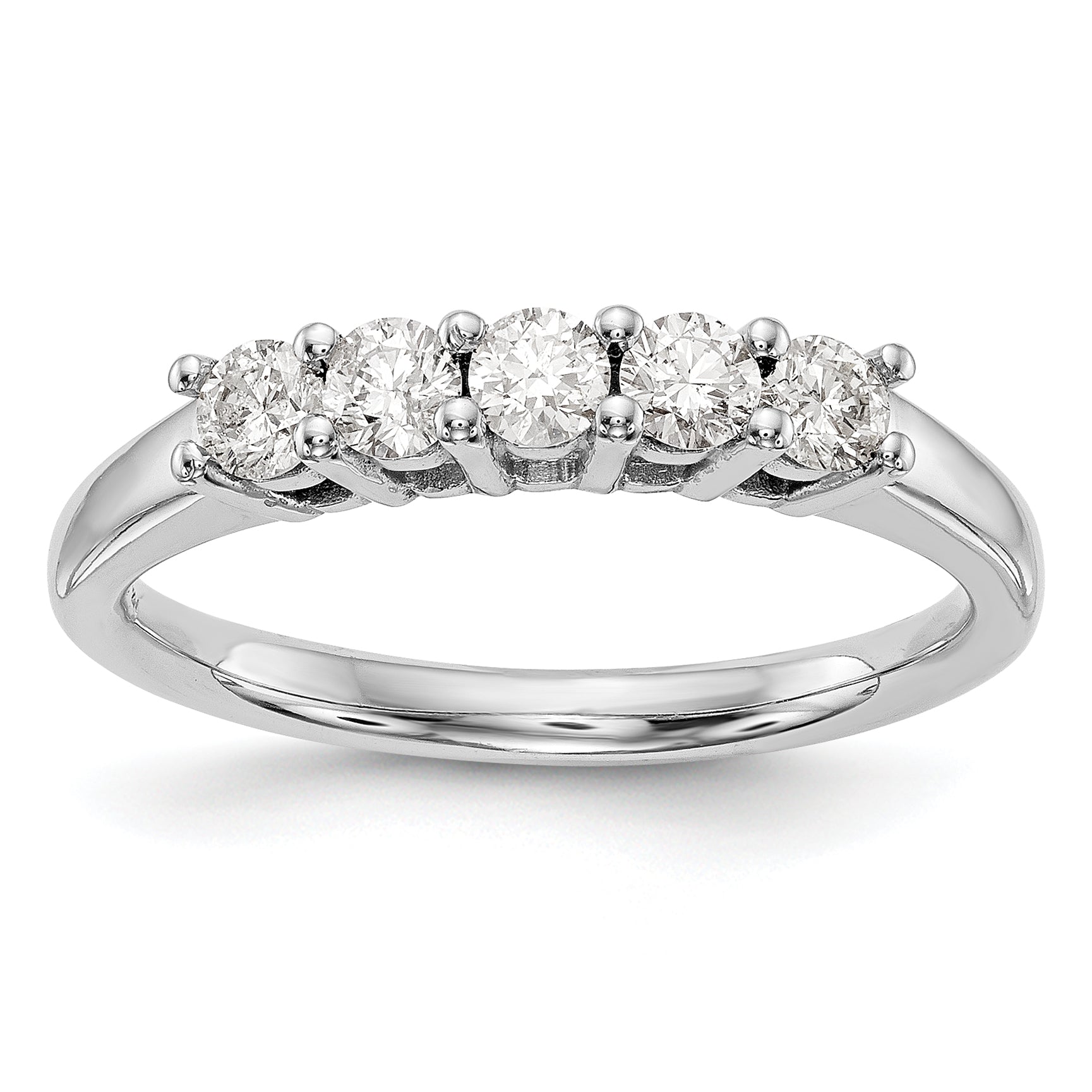 0.50ct. CZ Solid Real 14K White Gold 5-Stone Wedding Band Ring