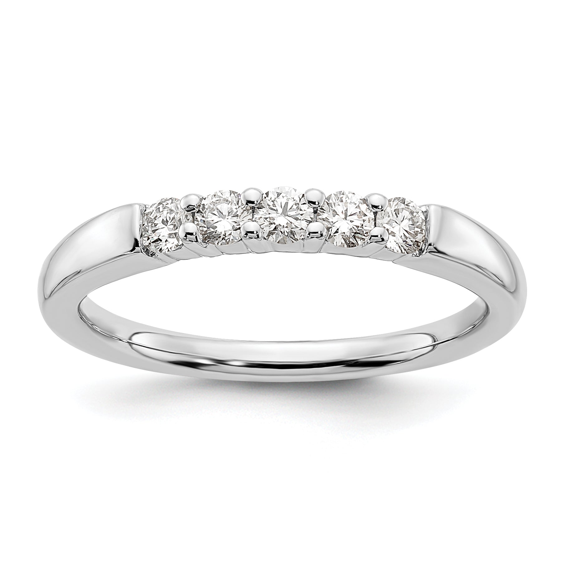 0.33ct. CZ Solid Real 14K White Gold 5-Stone Wedding Band Ring