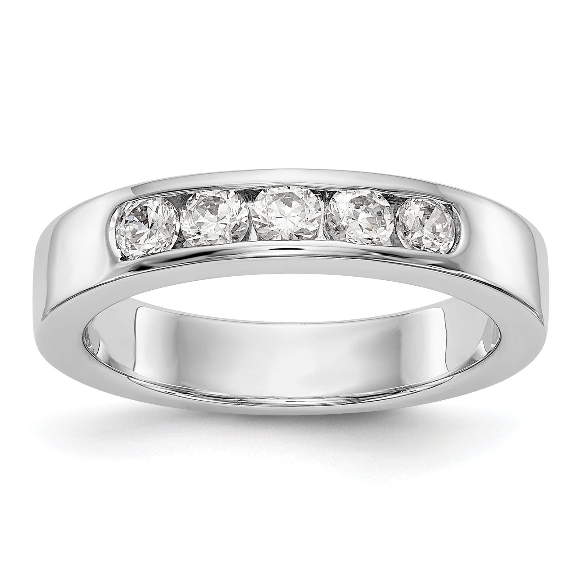 0.47ct. CZ Solid Real 14K White Gold 5-Stone Channel Wedding Band Ring