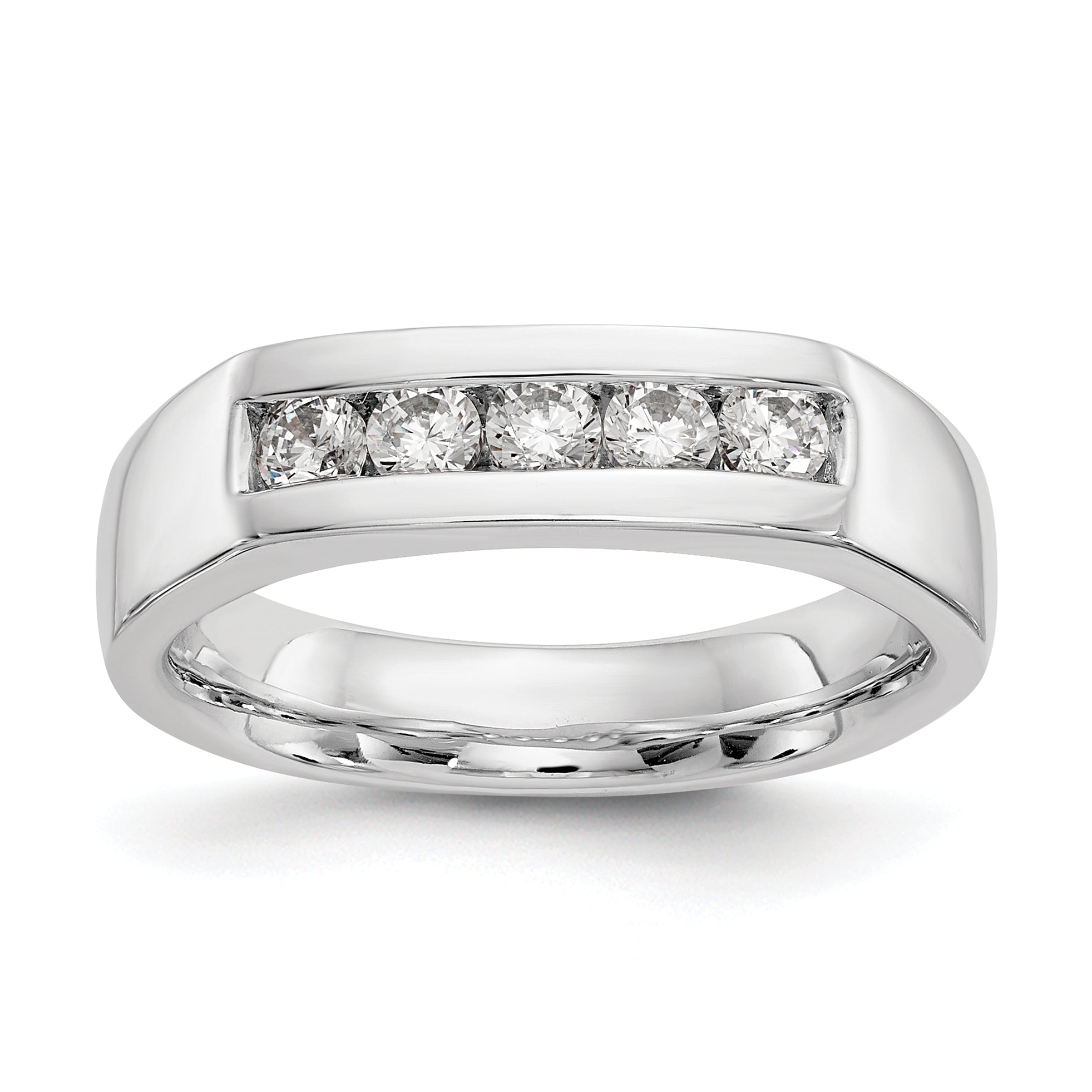 0.40ct. CZ Solid Real 14K White Gold 5-Stone Channel Wedding Band Ring