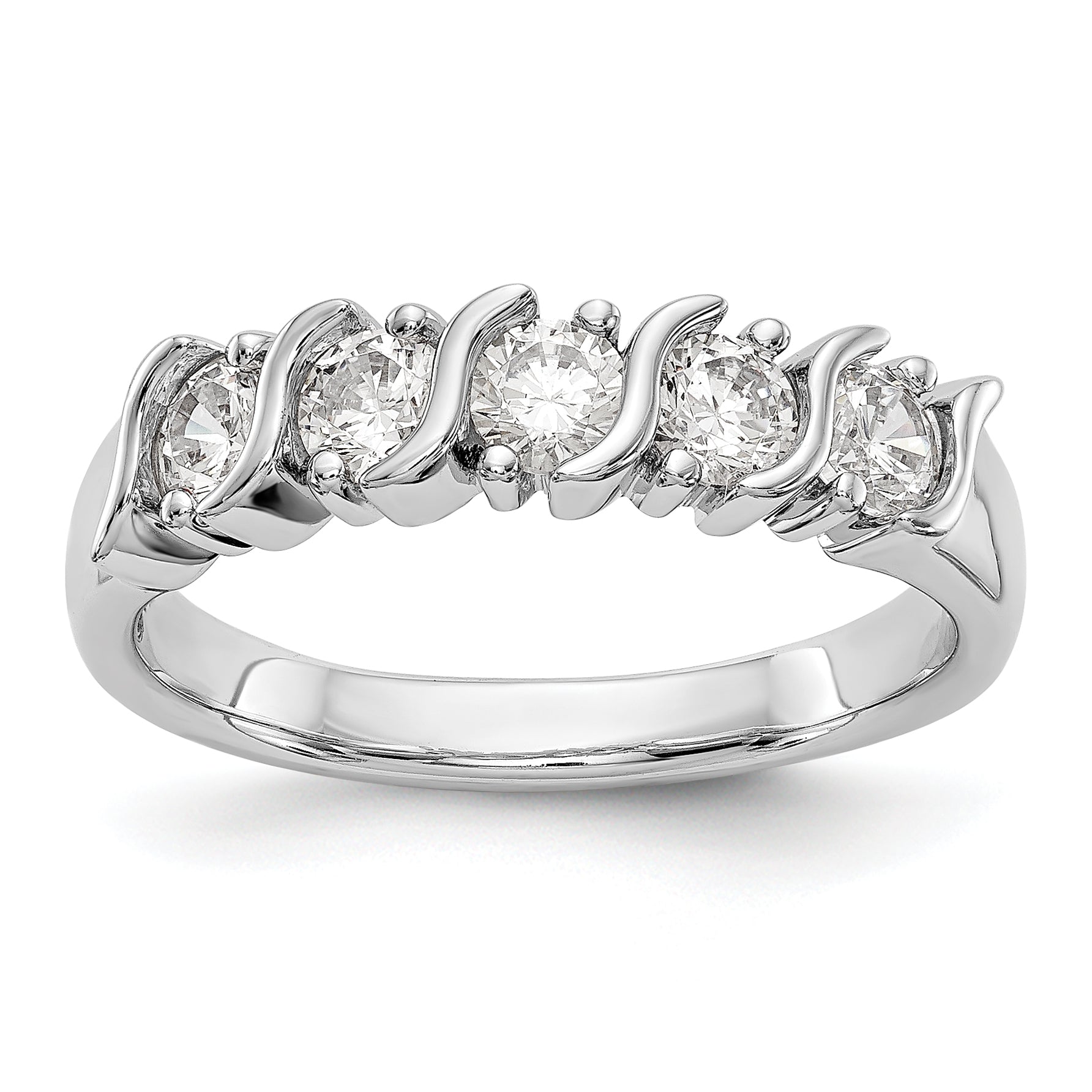 0.75ct. CZ Solid Real 14K White Gold 5-Stone Wedding Band Ring