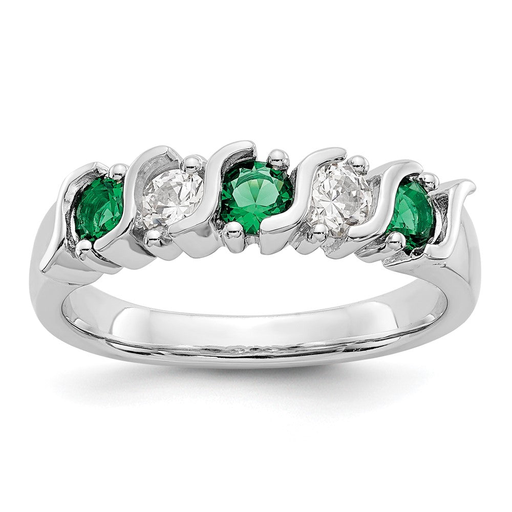 14k White Gold Real Diamond w/Emerald Band