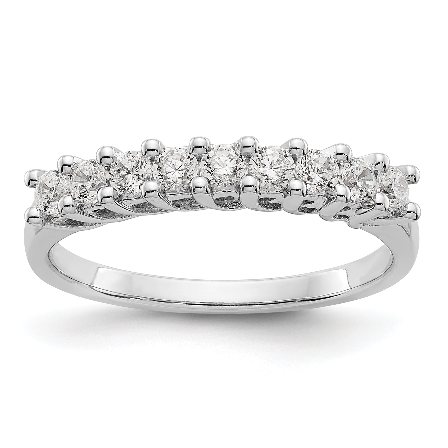 0.45ct. CZ Solid Real 14K White Gold 9-Stone Wedding Band Ring