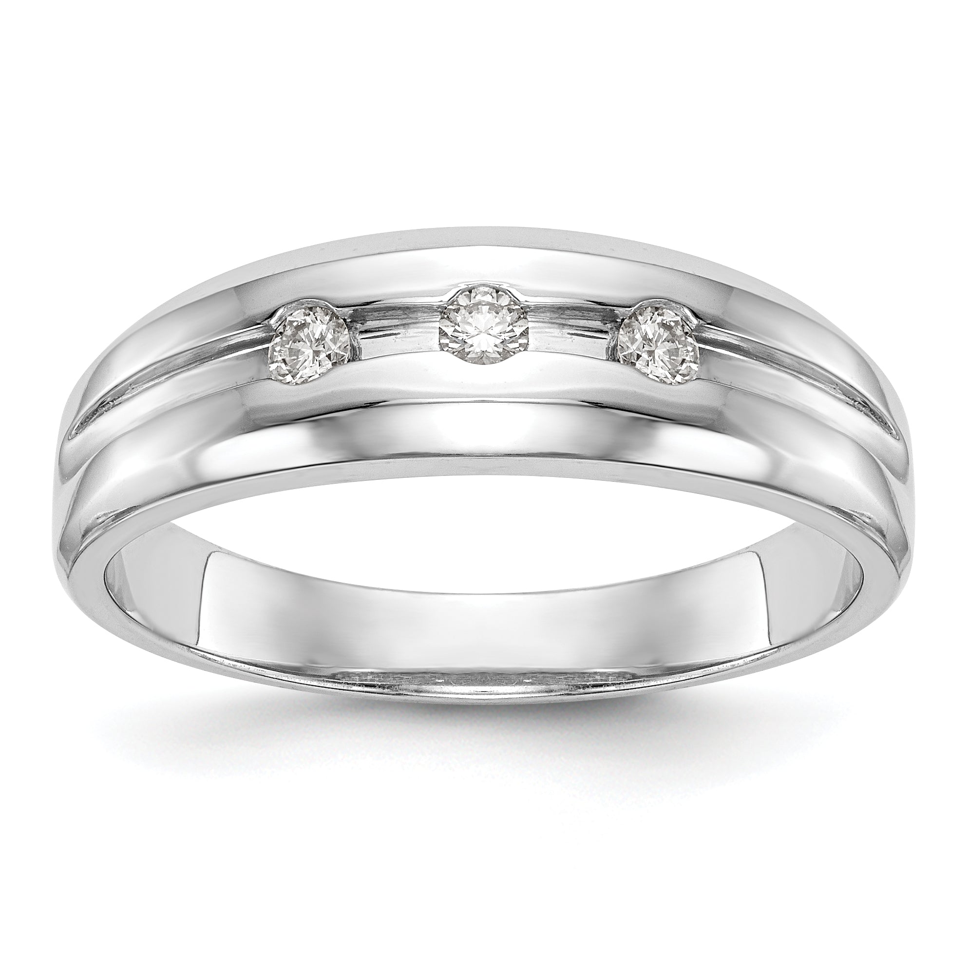 0.15ct. CZ Solid Real 14K White Gold Men's Wedding Band Ring