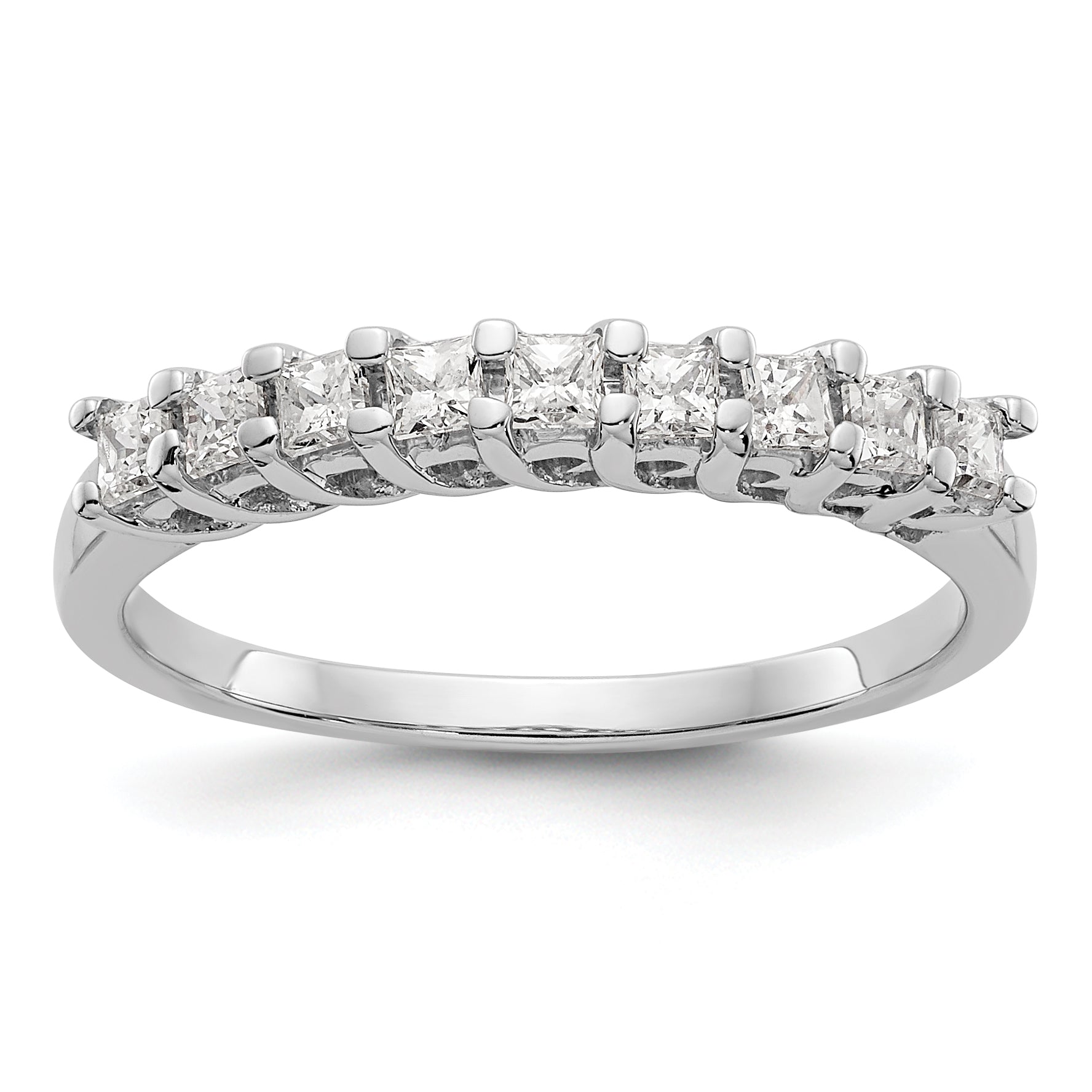 0.63ct. CZ Solid Real 14K White Gold 9-Stone Wedding Band Ring