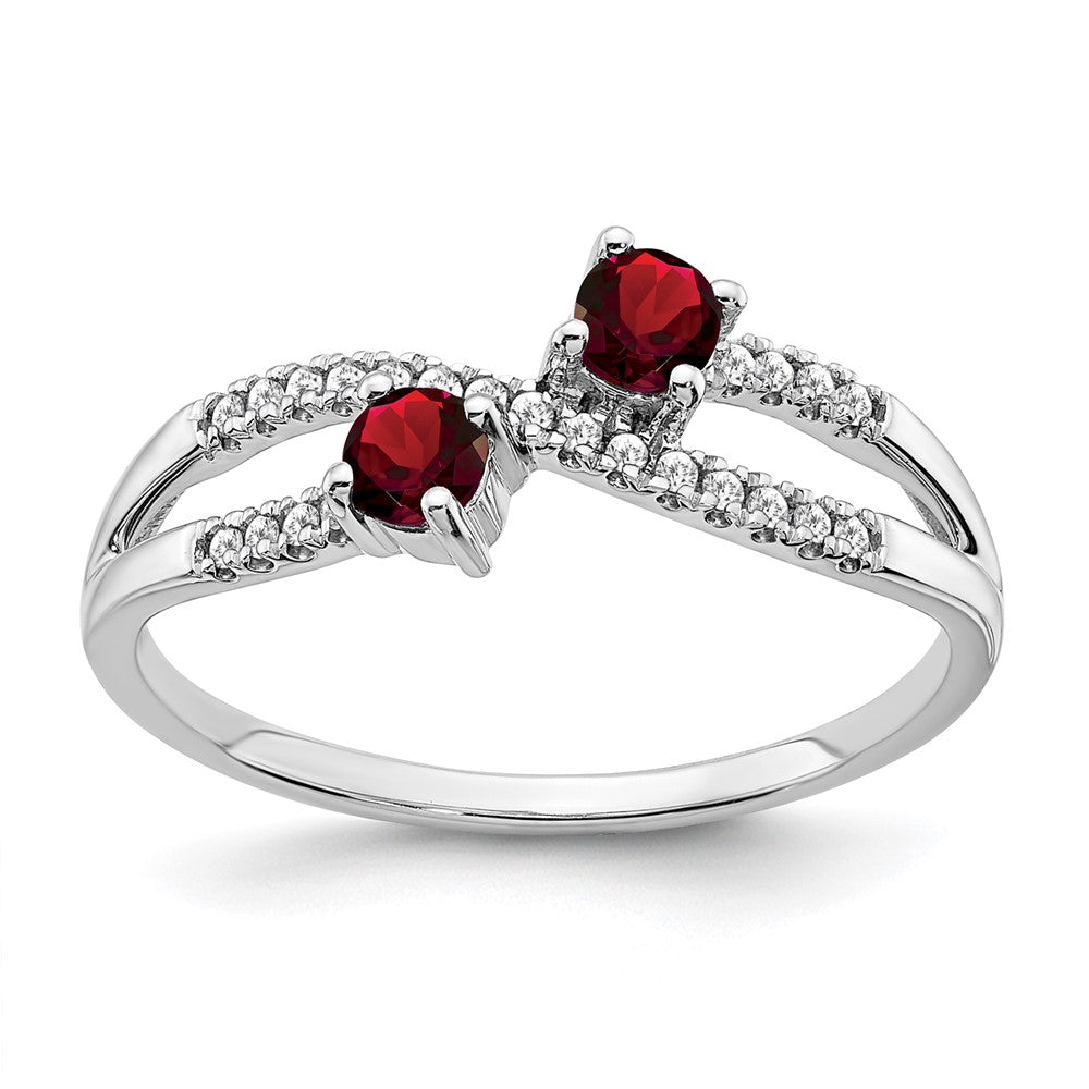 14k White Gold Two-stone Garnet and Real Diamond Ring