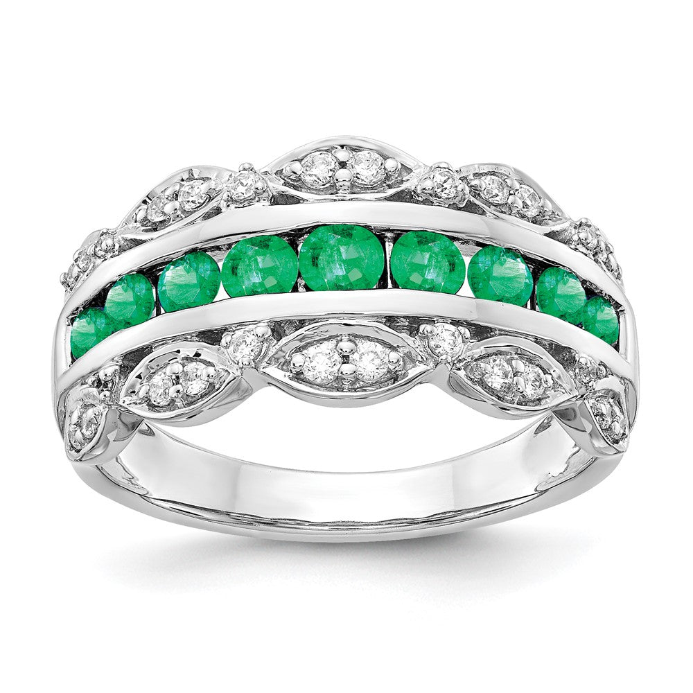 14k White Gold Real Diamond and Emerald Fancy Ring