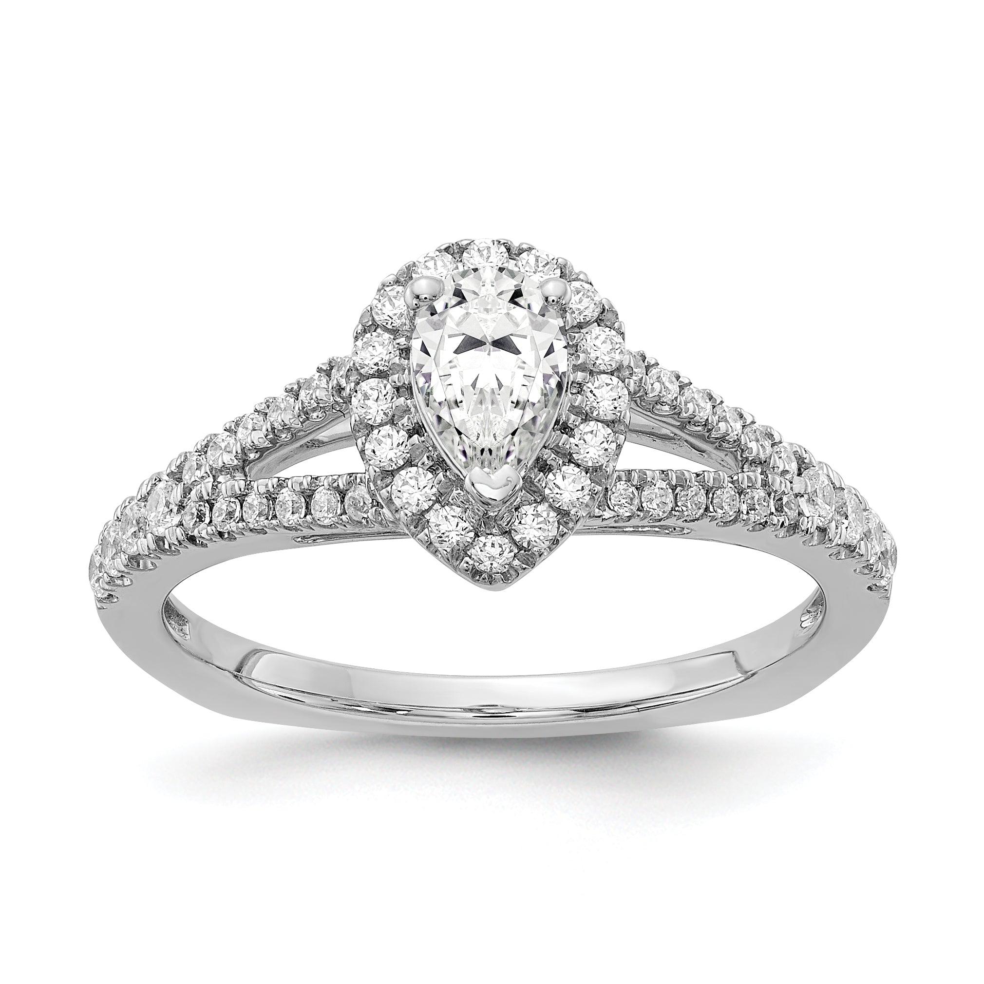 0.50ct. CZ Solid Real 14k White Gold Pear Halo Engagement Ring