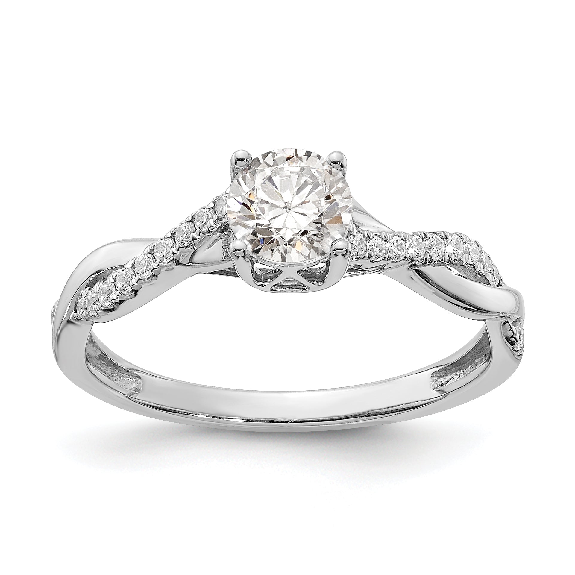 0.50ct. CZ Solid Real 14k White Gold Twist Design Engagement Ring