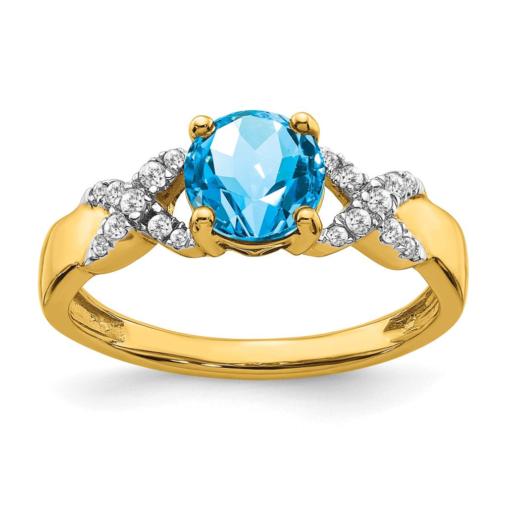 14k Two-Tone Gold Blue Topaz and Real Diamond Ring