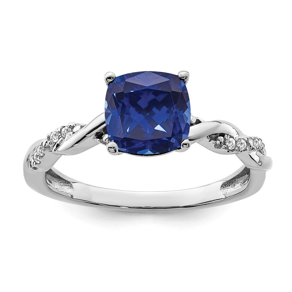 Sterling Silver Created Sapphire and Diamond Ring