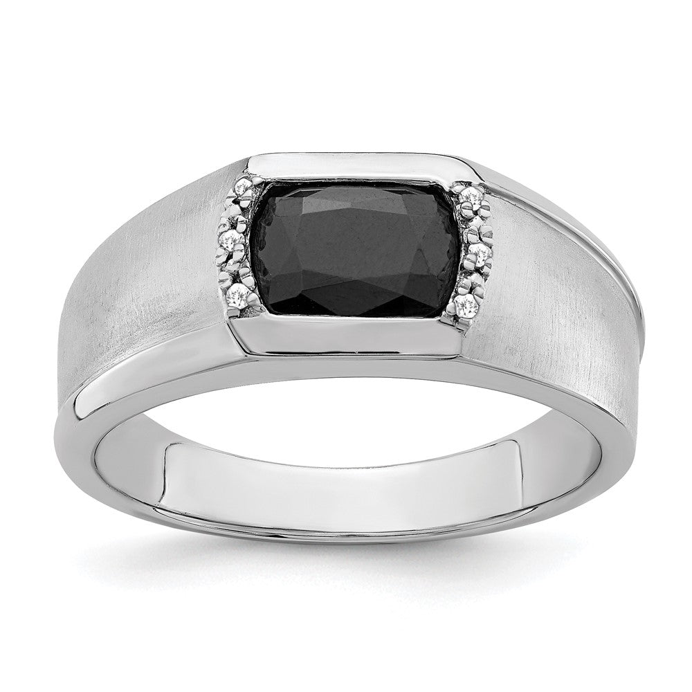 14k White Gold Onyx and Real Diamond Mens Ring