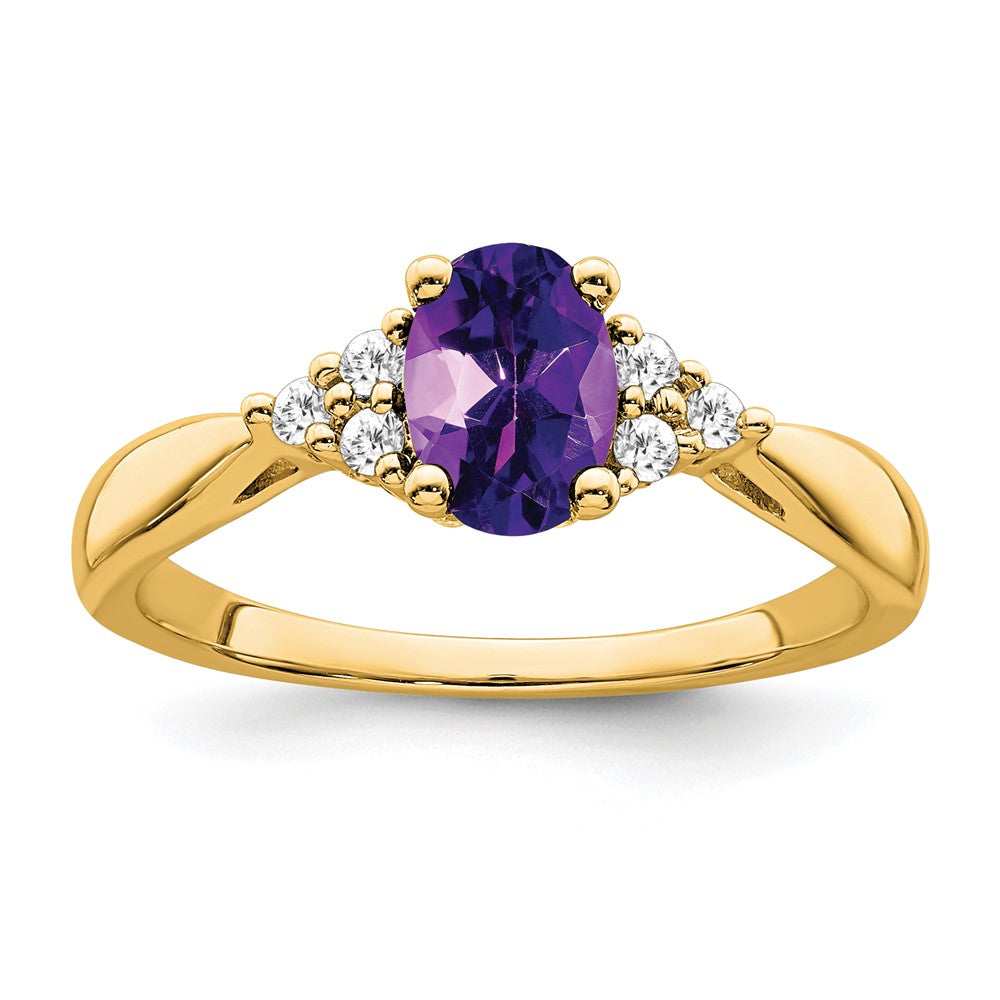 14K Yellow Gold Amethyst and Real Diamond Ring