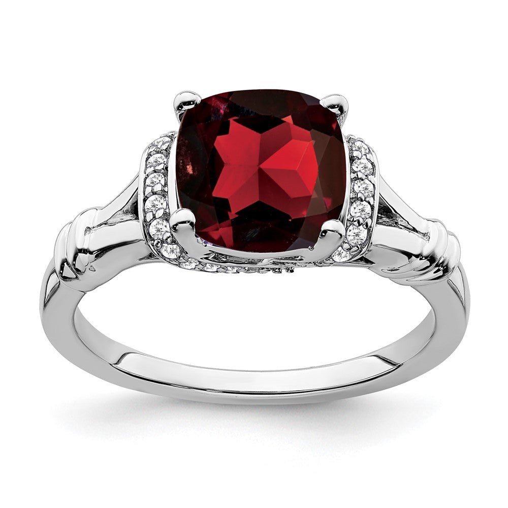 14k White Gold Garnet and Real Diamond Ring