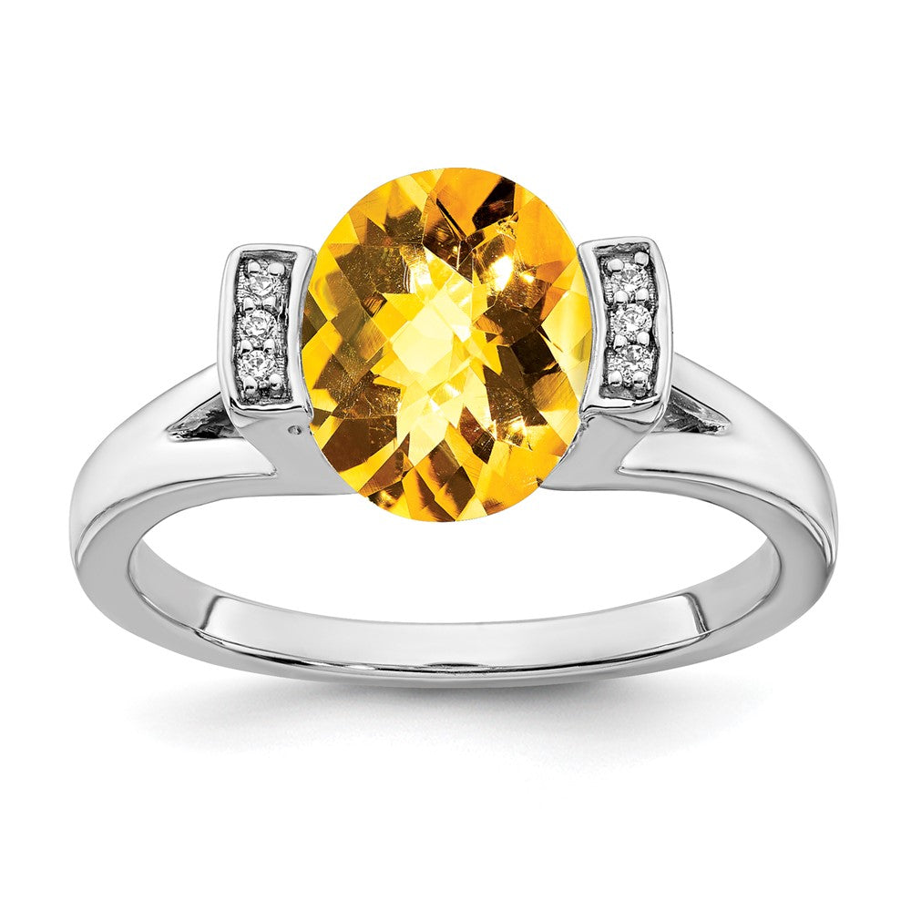 14k White Gold Oval Citrine and Real Diamond Ring