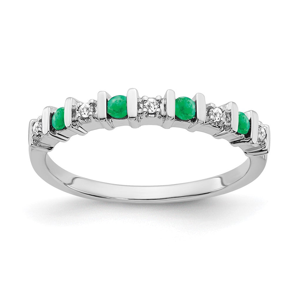 14k White Gold Emerald and Real Diamond Band