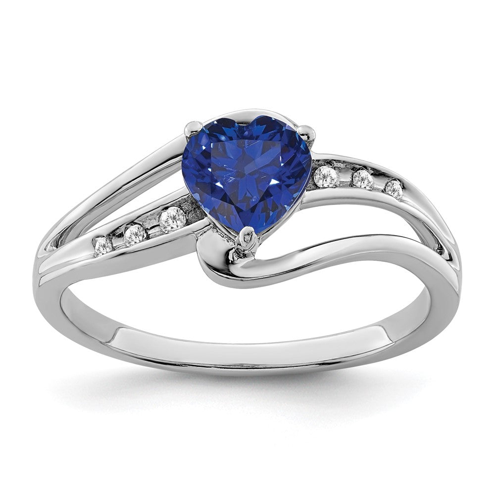 Sterling Silver Created Sapphire and Diamond Ring