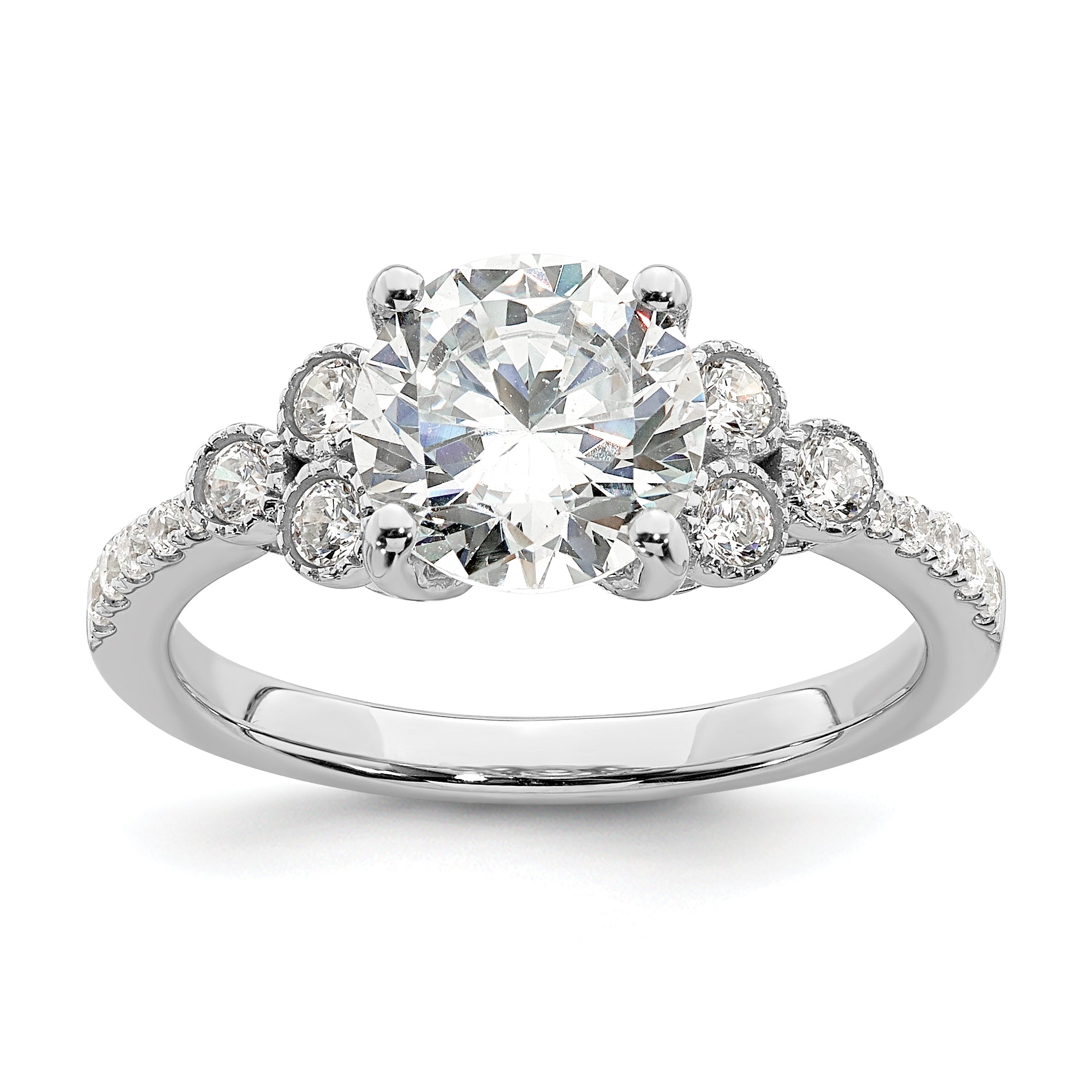 2.00ct. CZ Solid Real 14k White Polish 2ct Round Engagement Dia Ring