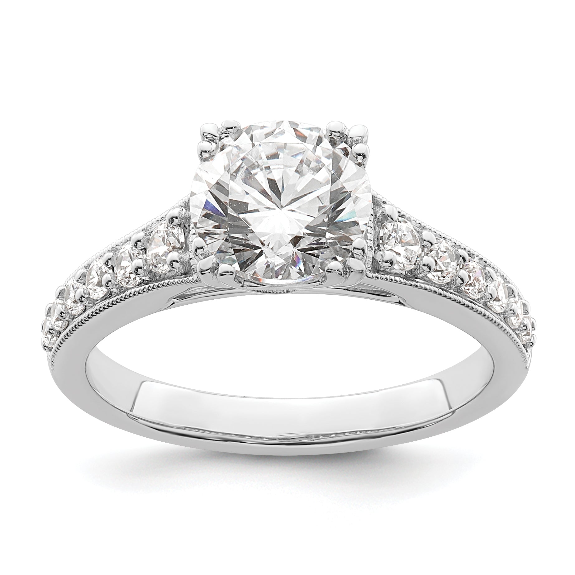 1.50ct. CZ Solid Real 14k White Polish 1 1/2ct Round Engagement Dia Ring