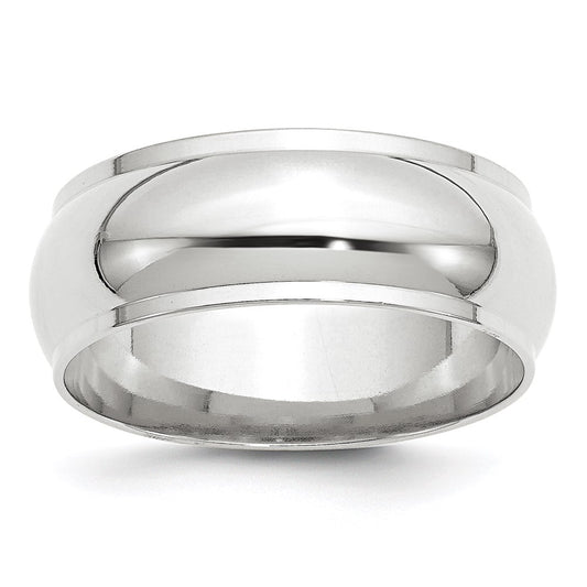 Solid 18K White Gold 8mm Half Round with Edge Men's/Women's Wedding Band Ring Size 7.5