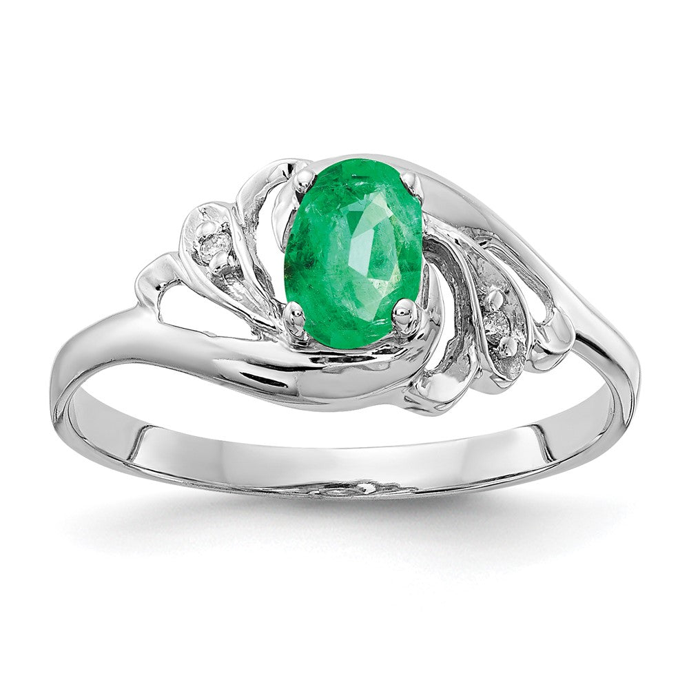 14k White Gold 6x4mm Oval Emerald A Real Diamond ring