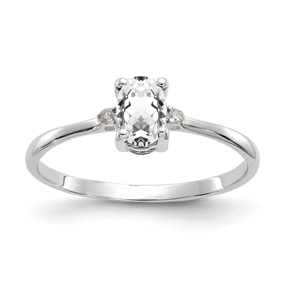 14k White Gold Real Diamond & White Topaz Birthstone Ring