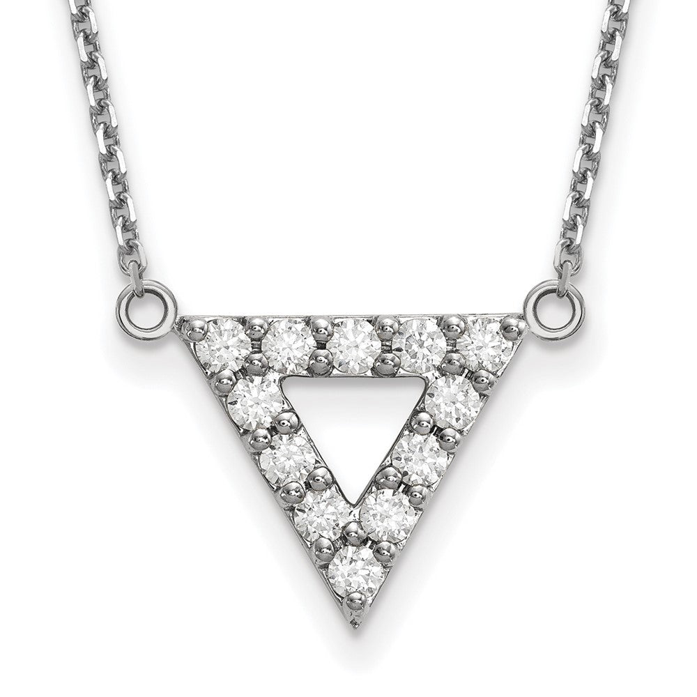 14k White Gold A Quality Real Diamond 13mm Triangle Necklace