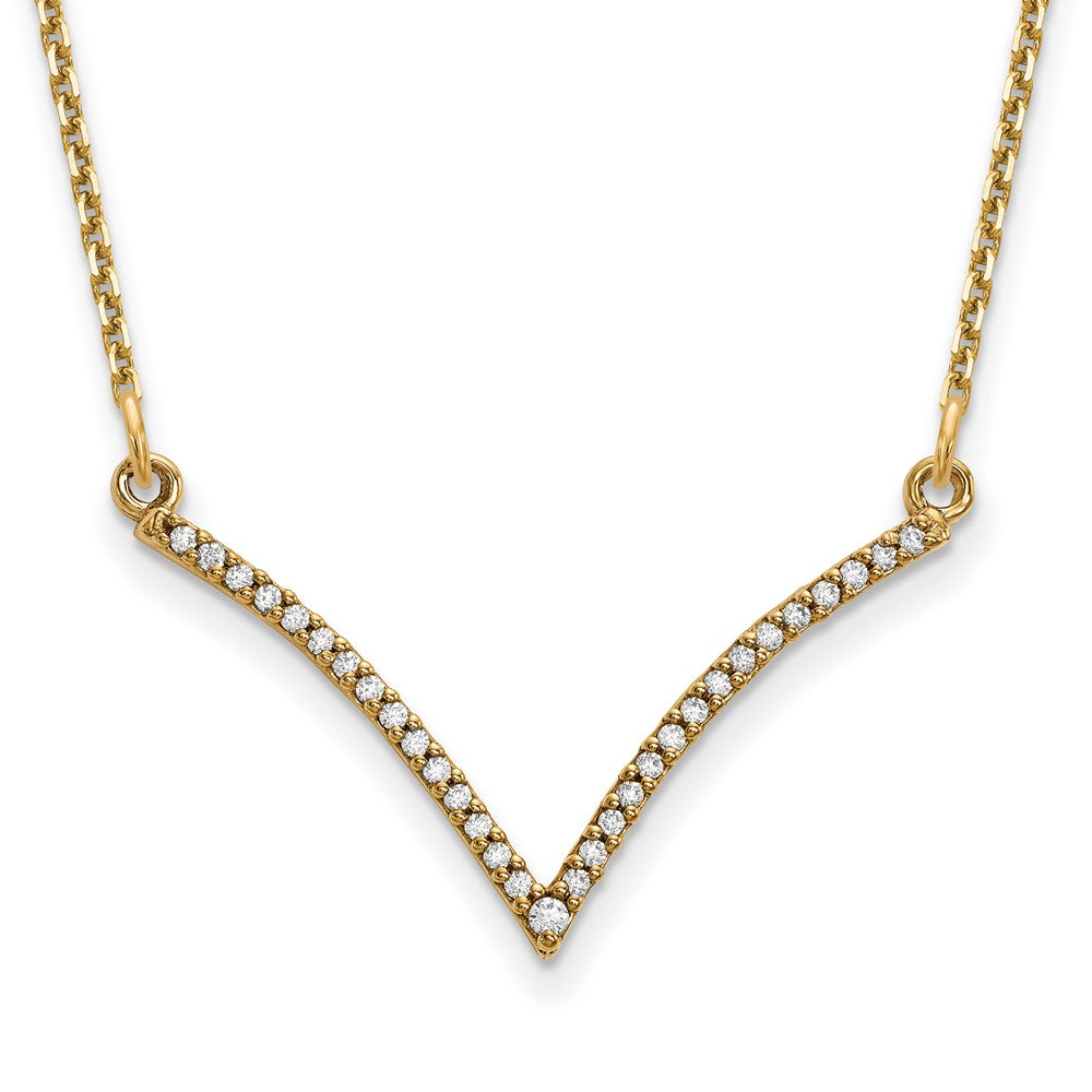 14K Yellow Gold Real Diamond V Necklace