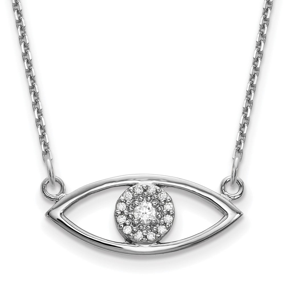 14k White Gold Small Real Diamond Evil Eye Necklace