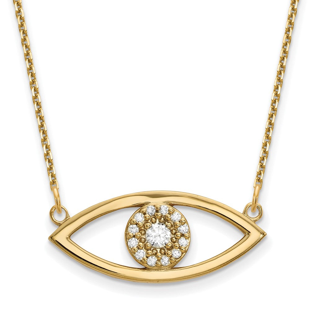 14K Yellow Gold Medium Real Diamond Evil Eye Necklace