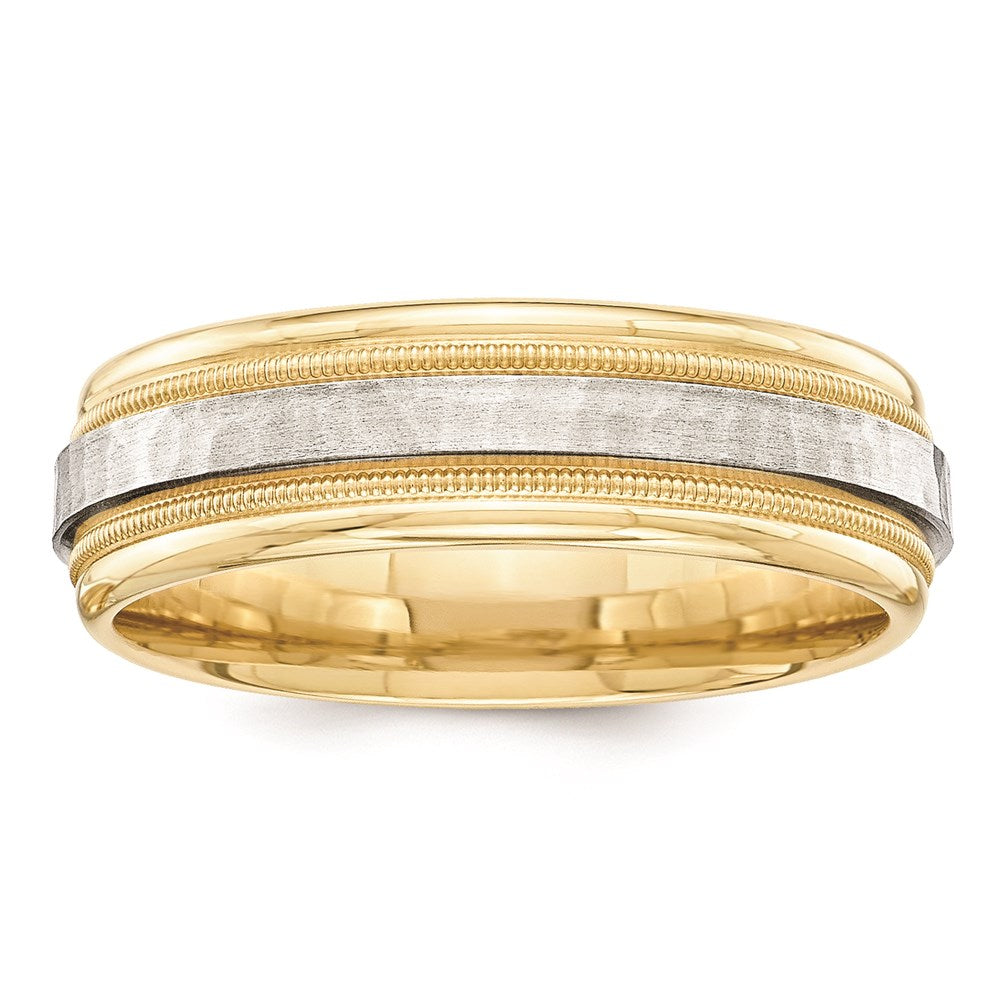 Solid 10K Yellow Gold Two-Tone 6mm Milgrained Edges Size 6 Wedding Men's/Women's Wedding Ban