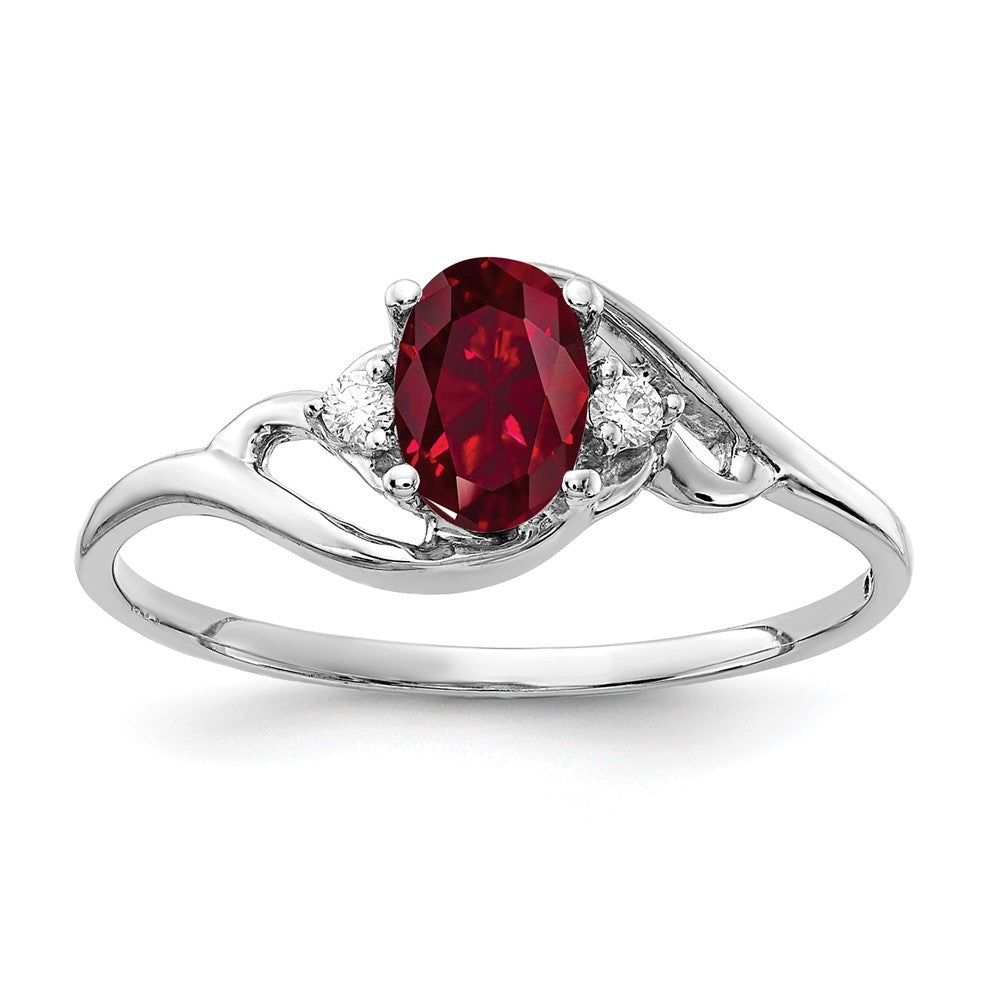 14k White Gold 6x4mm Oval Created Ruby A Real Diamond ring