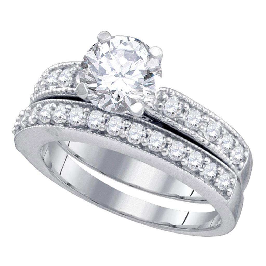 14k White Gold Round Diamond Solitaire Wedding Bridal Ring Set 3/4 Cttw