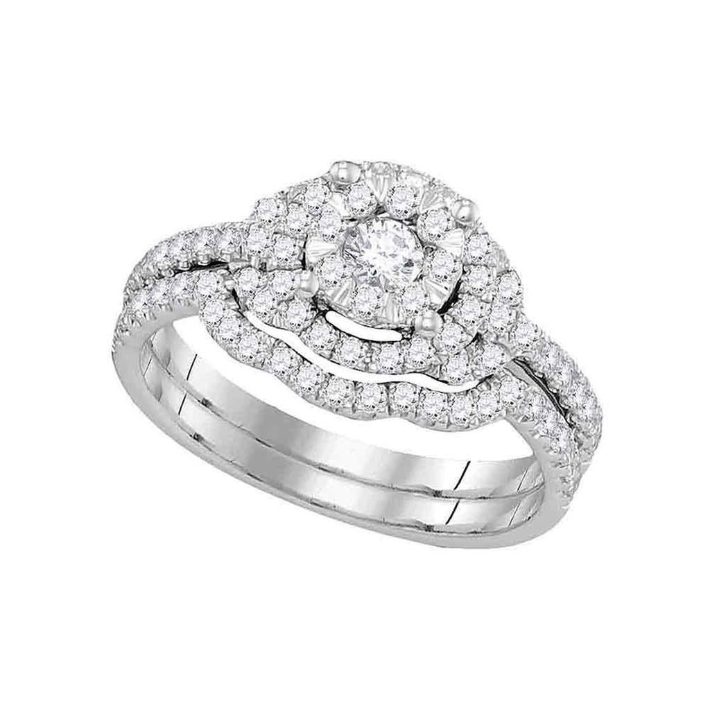 14k White Gold Round Diamond Bridal Wedding Ring Set 7/8 Cttw (C