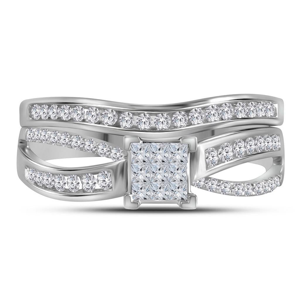14k White Gold Princess Diamond Bridal Wedding Ring Set 1/2 Cttw