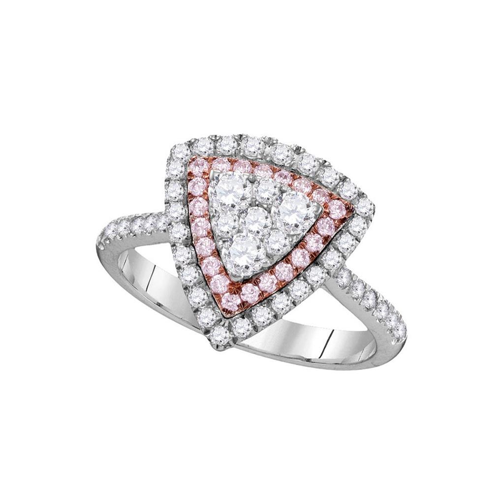 14k White Gold Round Pink Diamond Triangle Fashion Ring 1 Cttw