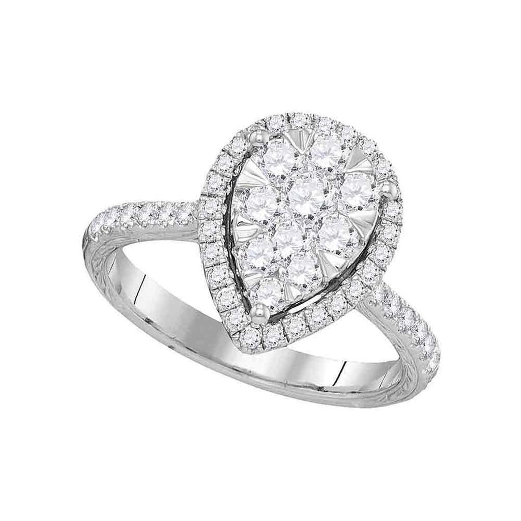 14k White Gold Round Diamond Teardrop Bridal Engagement Ring 1 Cttw