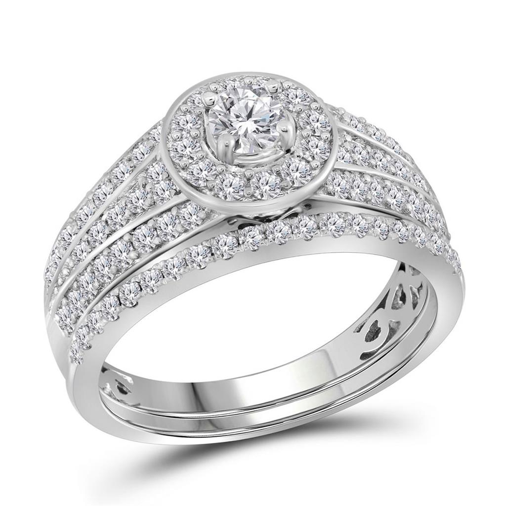 14k White Gold Round Diamond Bridal Wedding Ring Set 1 Cttw (Certified)