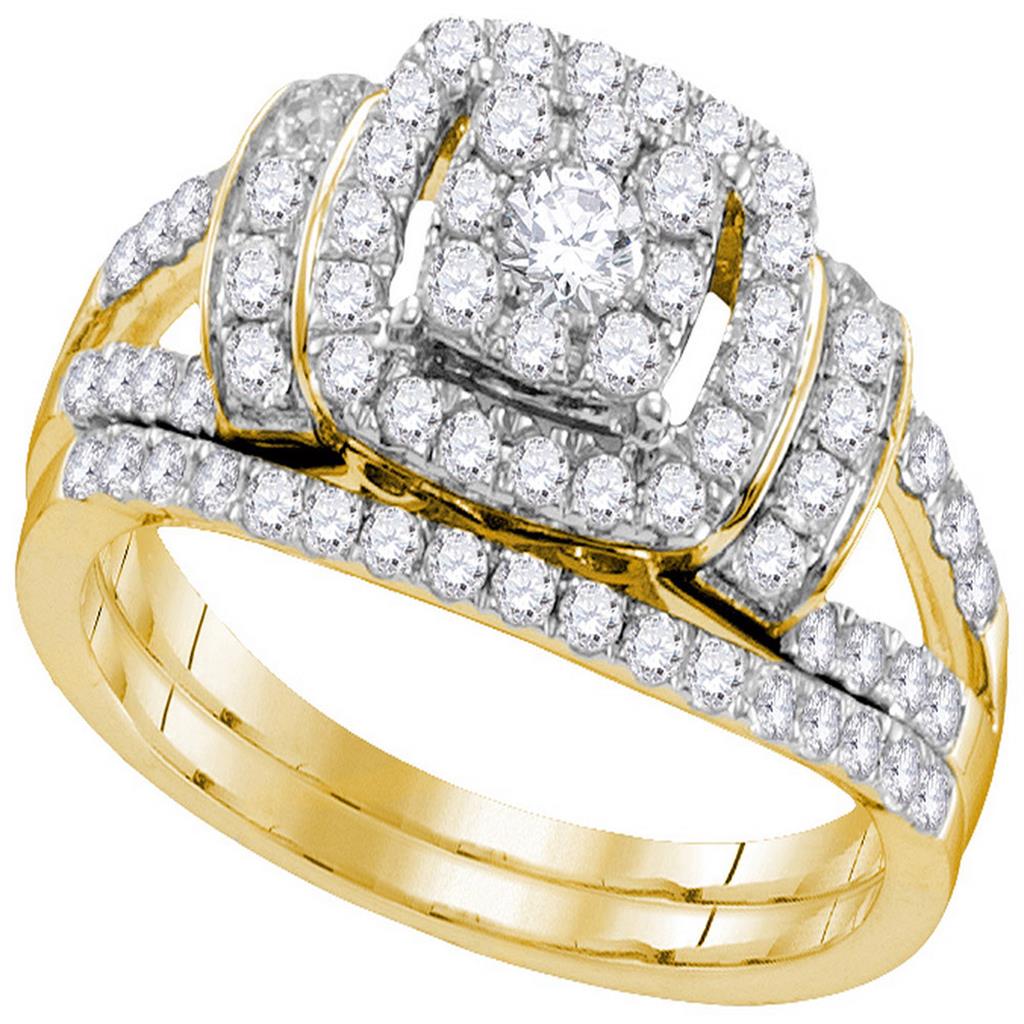 14k Yellow Gold Round Diamond Bridal Wedding Ring Set 1 Cttw