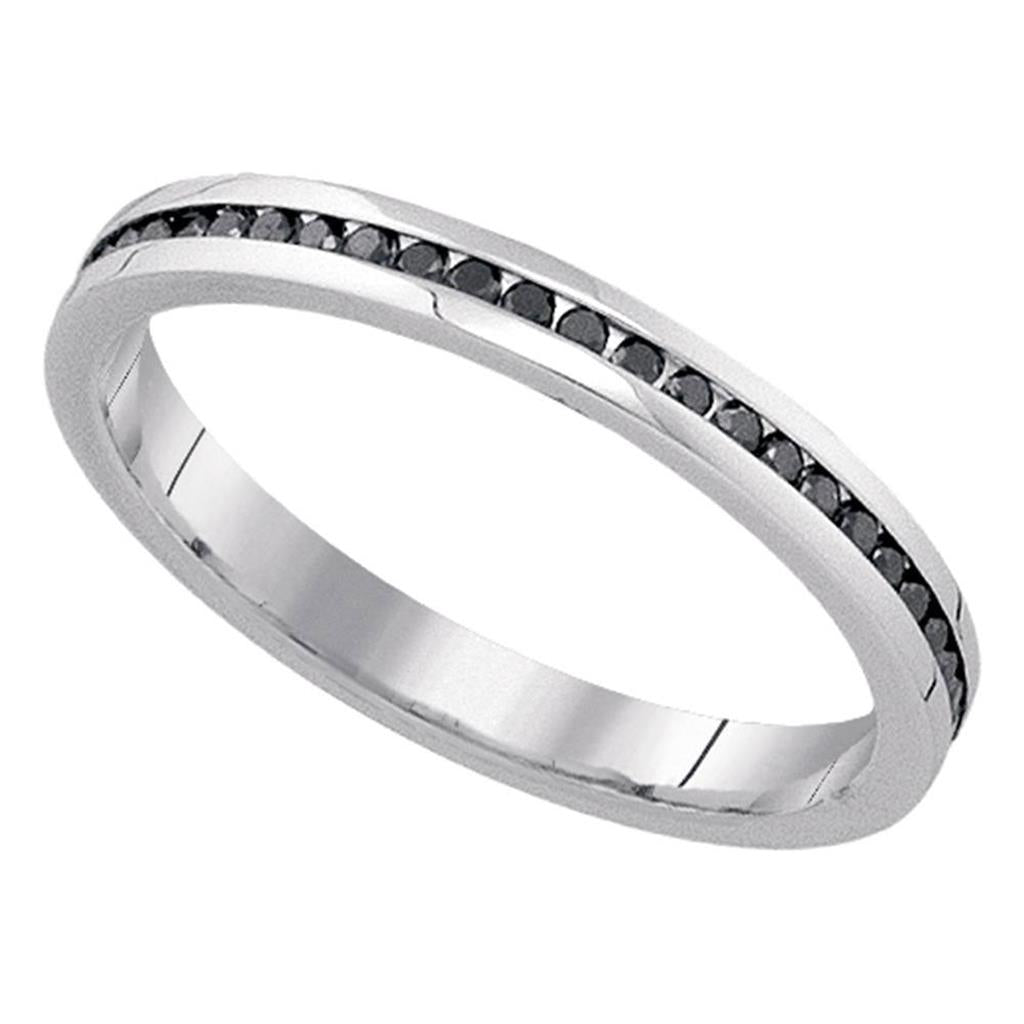 14k White Gold Round Black Diamond Wedding Band 1/4 Cttw