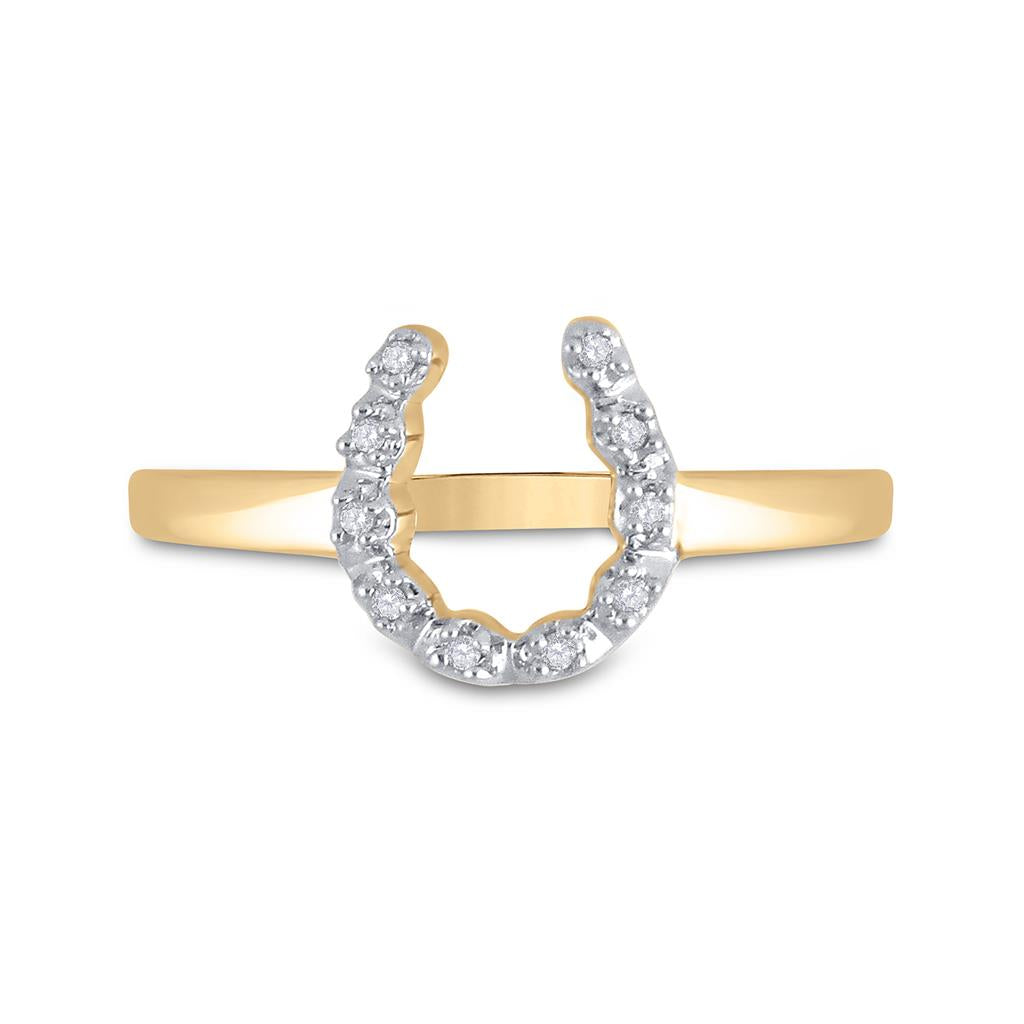 10k Yellow Gold Round Diamond Lucky Horseshoe Ring 1/20 Cttw