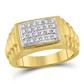 10k Yellow Gold Round Diamond Rectangle Cluster Ribbed Side Ring 1/5 Cttw