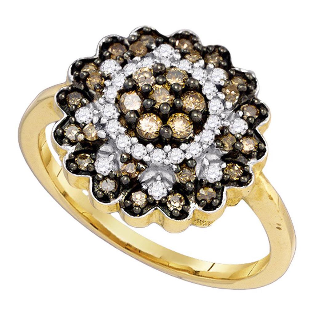 10k Yellow Gold Round Brown Diamond Flower Cluster Ring 5/8 Cttw