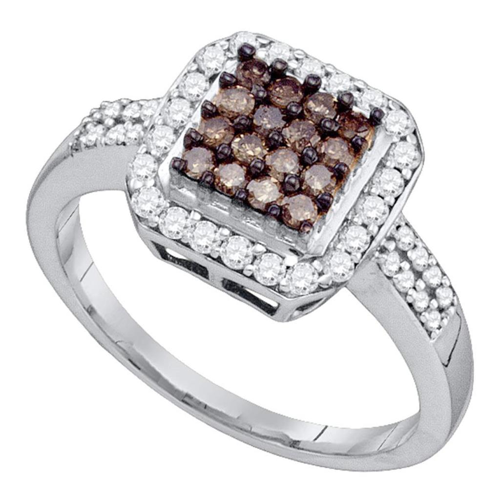 14k White Gold Round Brown Diamond Square Cluster Ring 1/2 Cttw