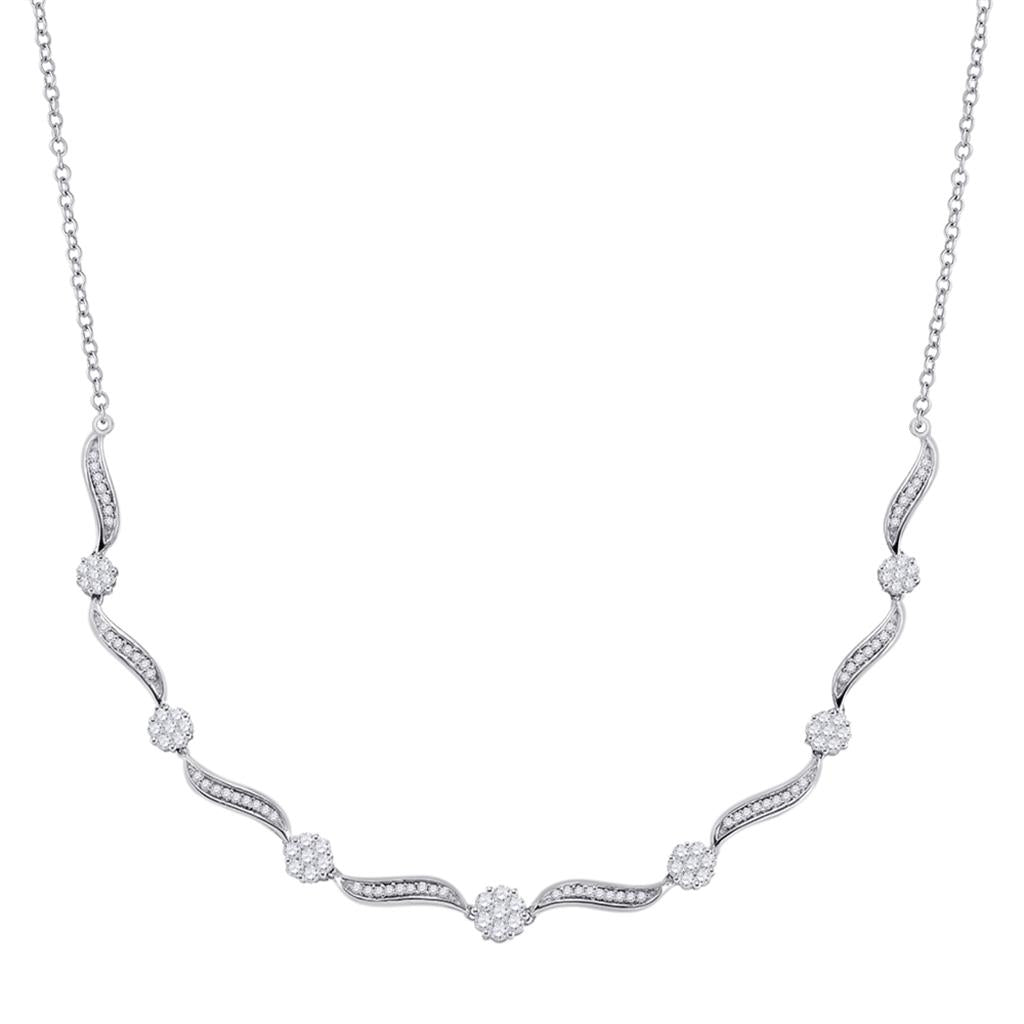 14k White Gold Round Diamond Cocktail Cluster Necklace 2-1/2 Ctt