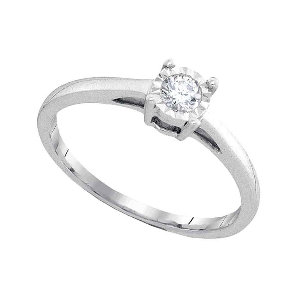 14k White Gold Round Diamond Solitaire Promise Ring 1/6 Cttw