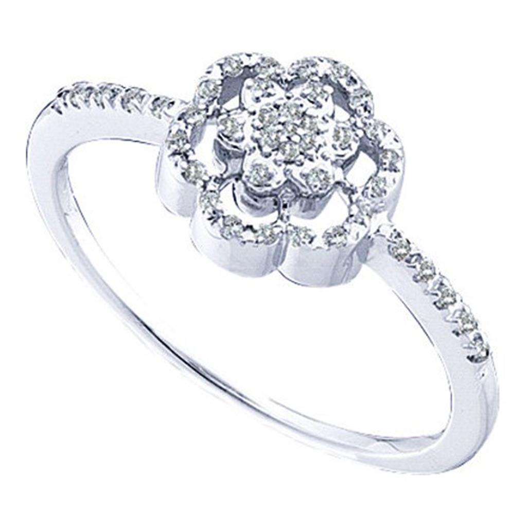 14k White Gold Round Diamond Flower Fashion Ring 1/10 Cttw