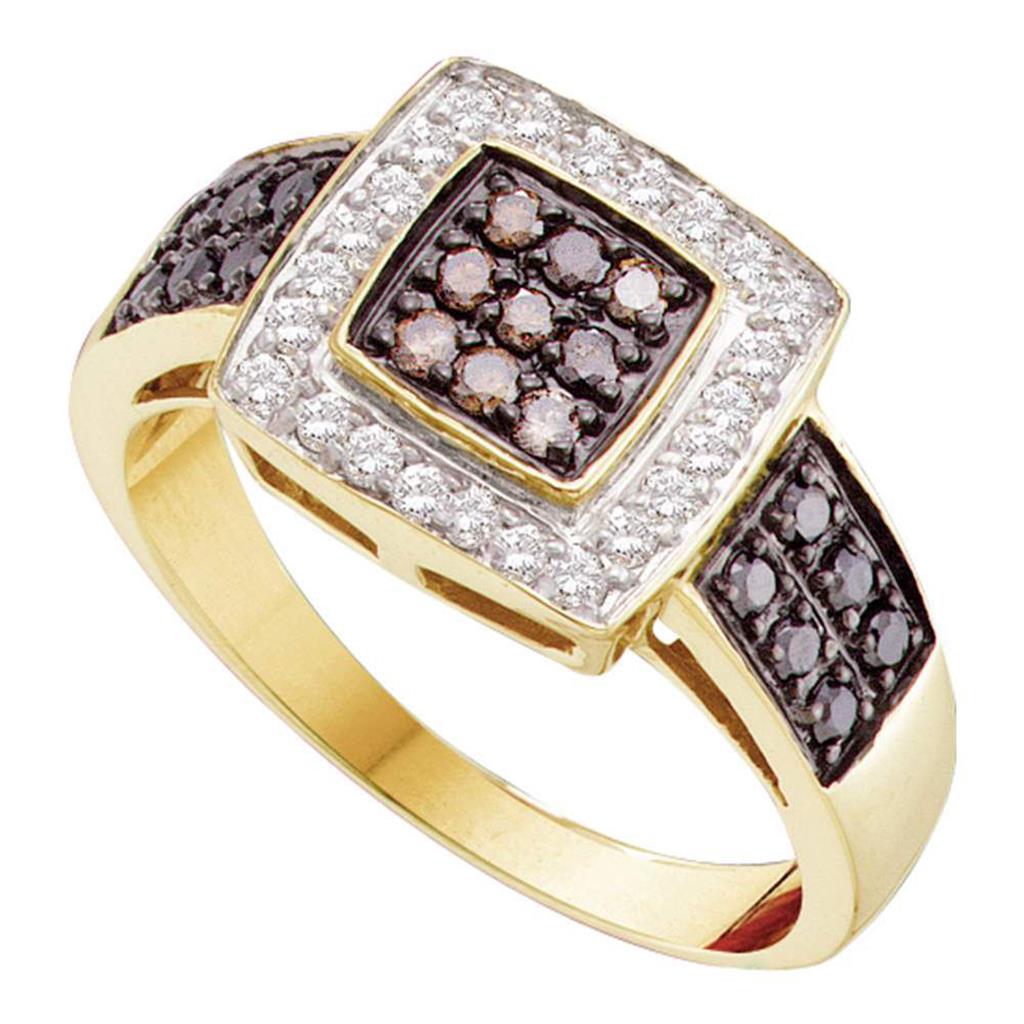 14k Yellow Gold Round Black Diamond Square Cluster Ring 1/2 Cttw