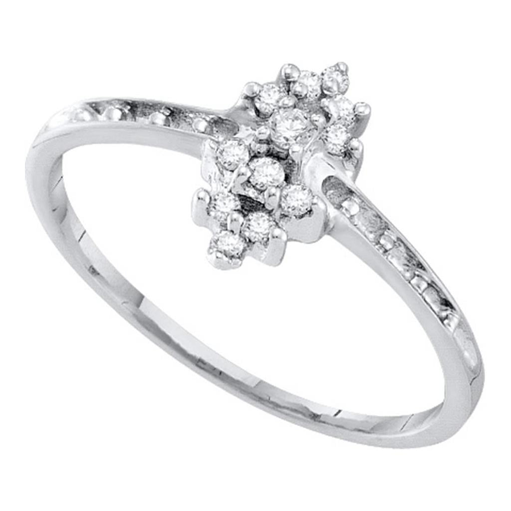 14k White Gold Round Orong-set Diamond Small Cluster Ring 1/8 Cttw