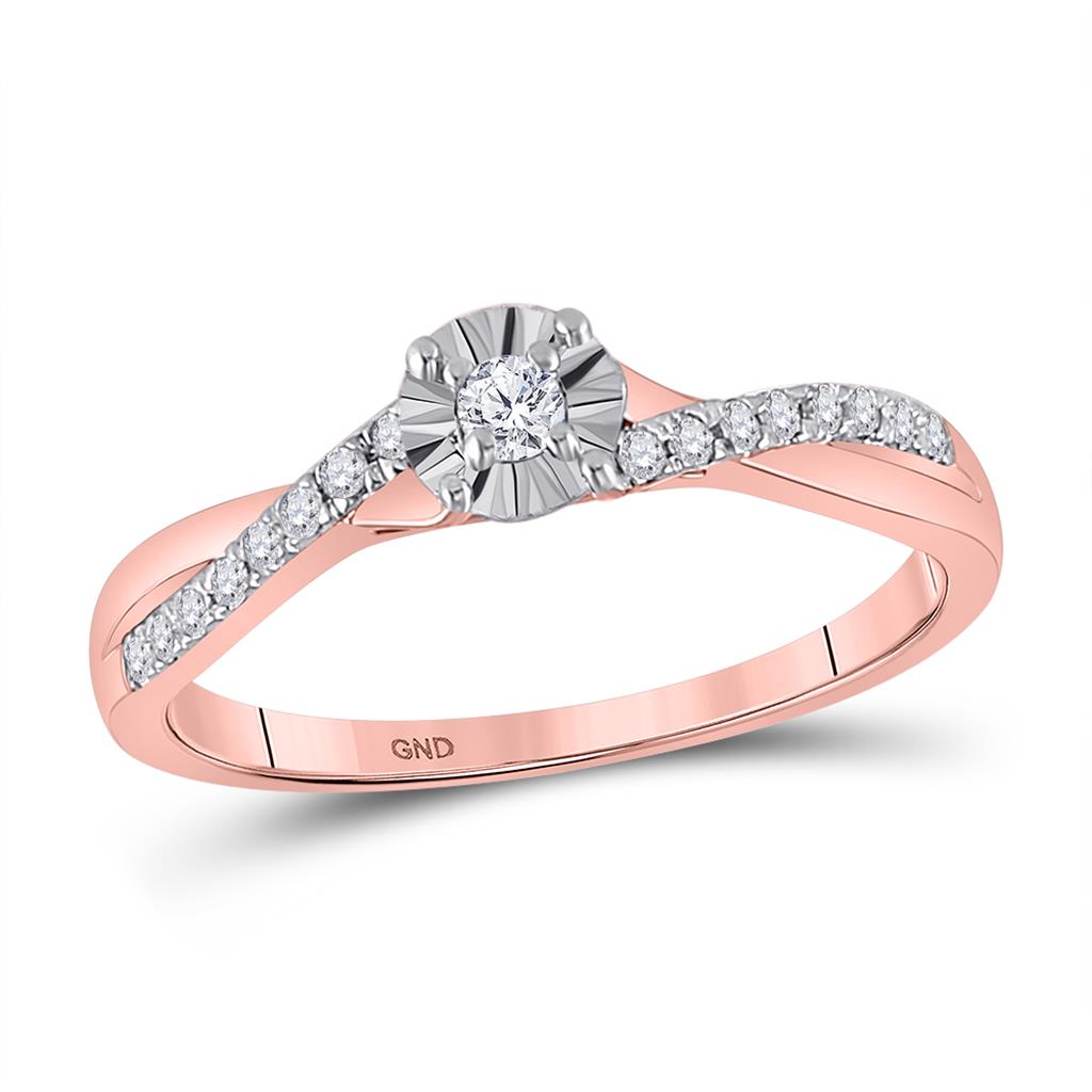 10k Rose Gold Round Diamond Solitaire Twist Promise Ring 1/6 Cttw